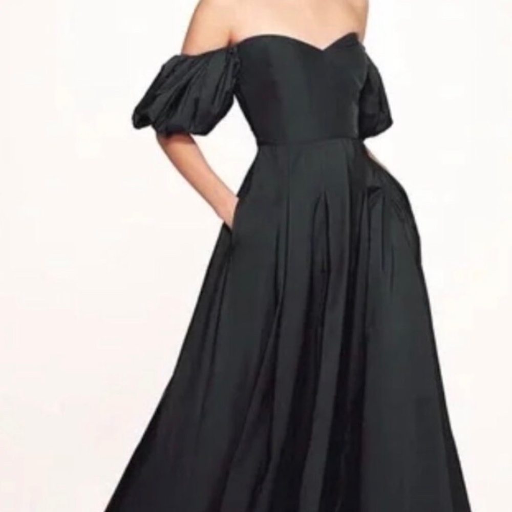 NWT Marchesa Notte black off-shoulder balloon sleeve gown - Picture 2 of 4